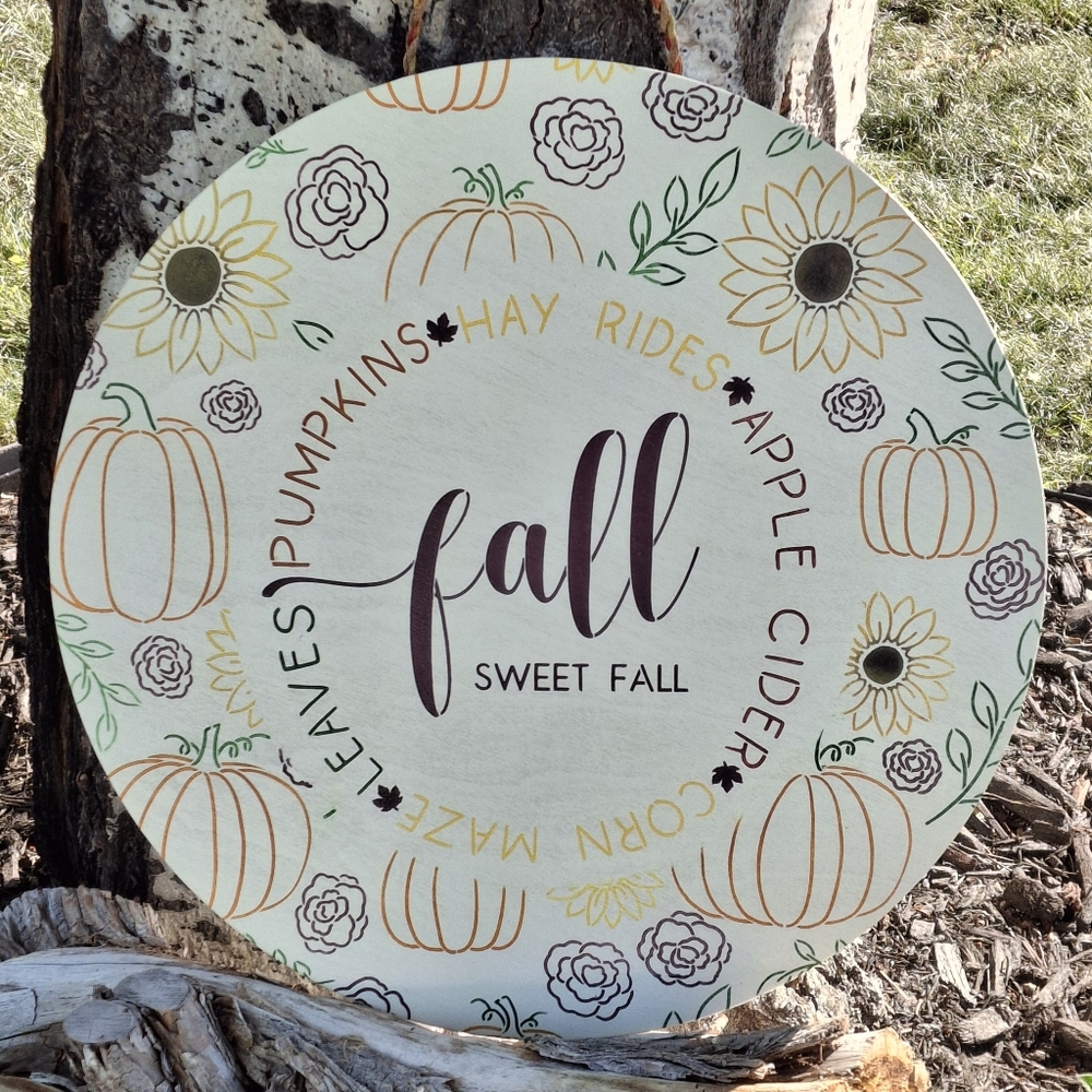 Fall Sweet Fall Painted Door Hanger Porch Sign Sunflower Pumpkin Wall Hanging